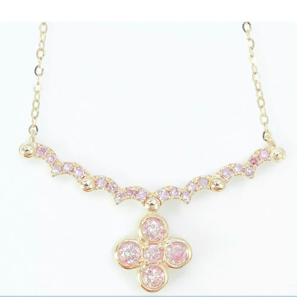 SOLID 10K Y G genuine pink diamond necklace